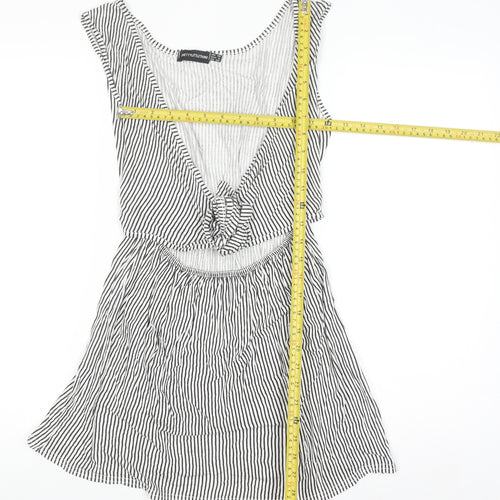 PrettyLittleThing Womens Black Striped Skater Dress Size 10