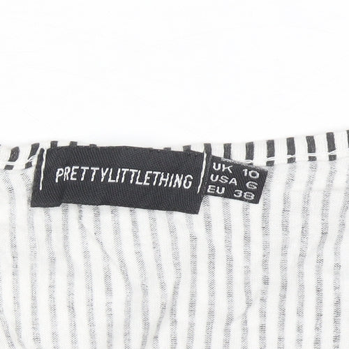 PrettyLittleThing Womens Black Striped Skater Dress Size 10