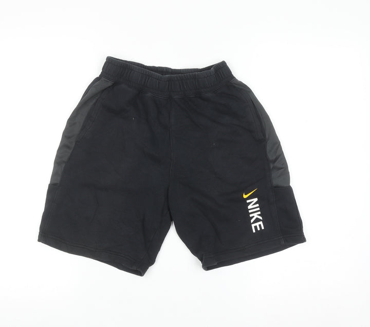 Nike Teens Black L Sweat Shorts with Logo and Elastic Waist