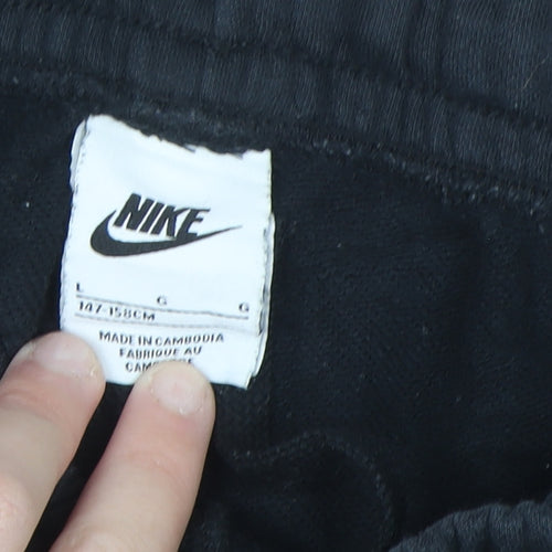 Nike Teens Black L Sweat Shorts with Logo and Elastic Waist