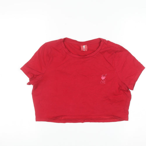 L.F.C. Women's Red Cropped Crew Neck Cotton T-Shirt Size 10