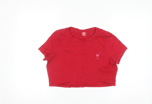 L.F.C. Women's Red Cropped Crew Neck Cotton T-Shirt Size 10