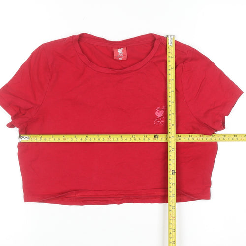 L.F.C. Women's Red Cropped Crew Neck Cotton T-Shirt Size 10