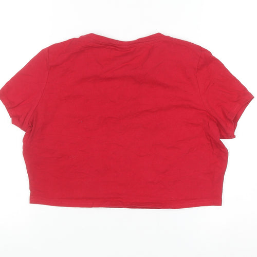 L.F.C. Women's Red Cropped Crew Neck Cotton T-Shirt Size 10