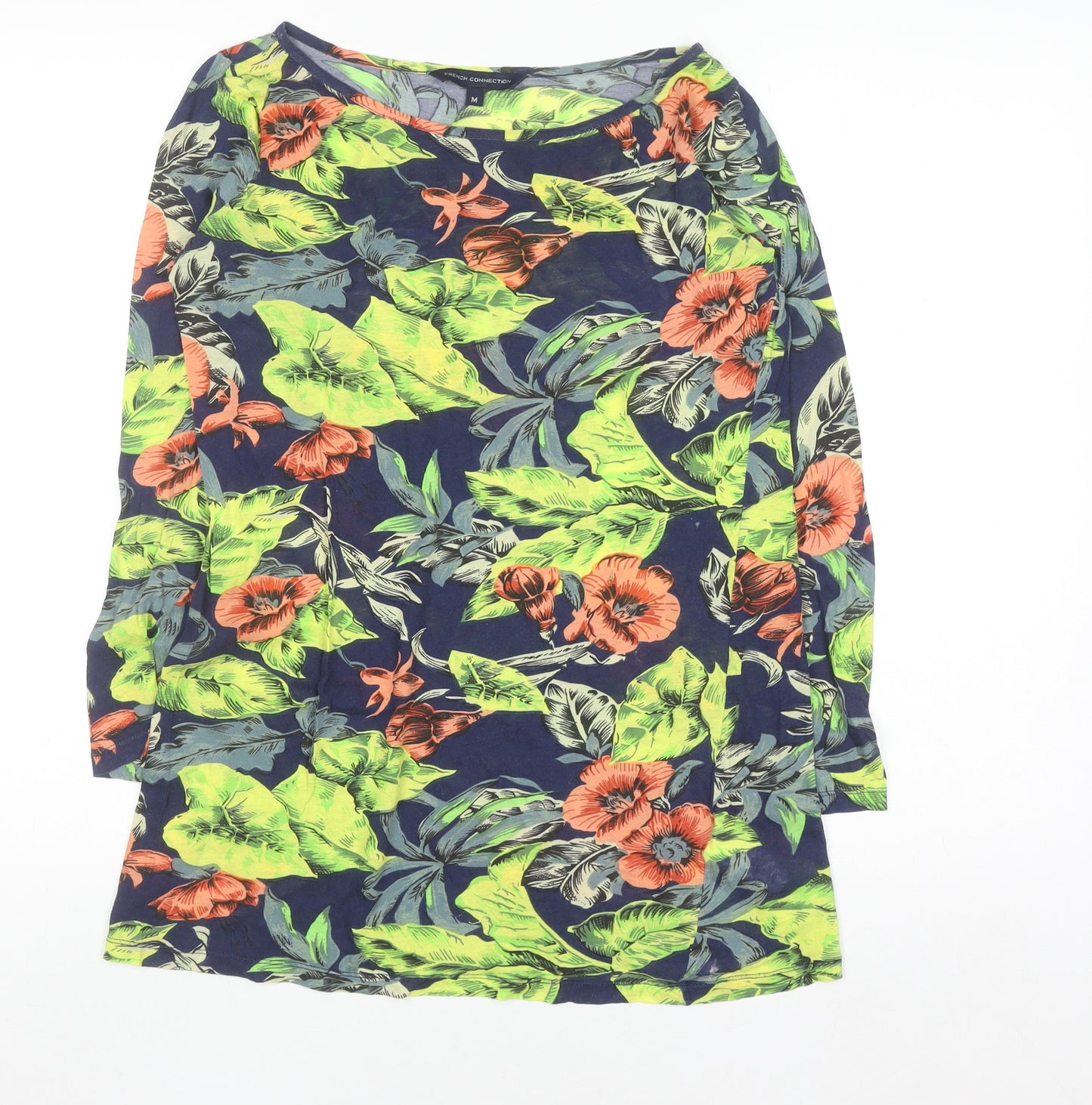French Connection Women's Multicoloured Floral Cotton Tunic Blouse M