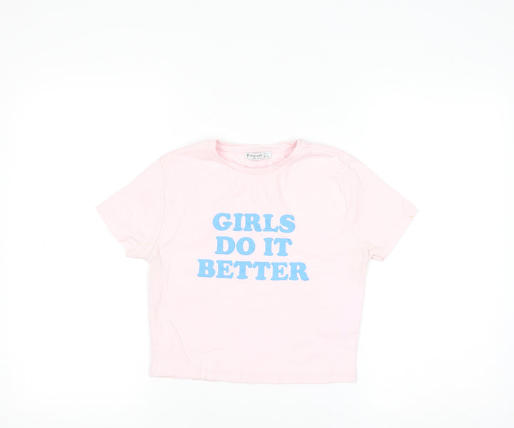Stradivarius Women Pink Cropped T-Shirt Size 12 Cotton Blend