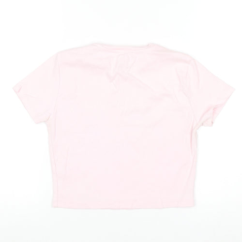Stradivarius Women Pink Cropped T-Shirt Size 12 Cotton Blend