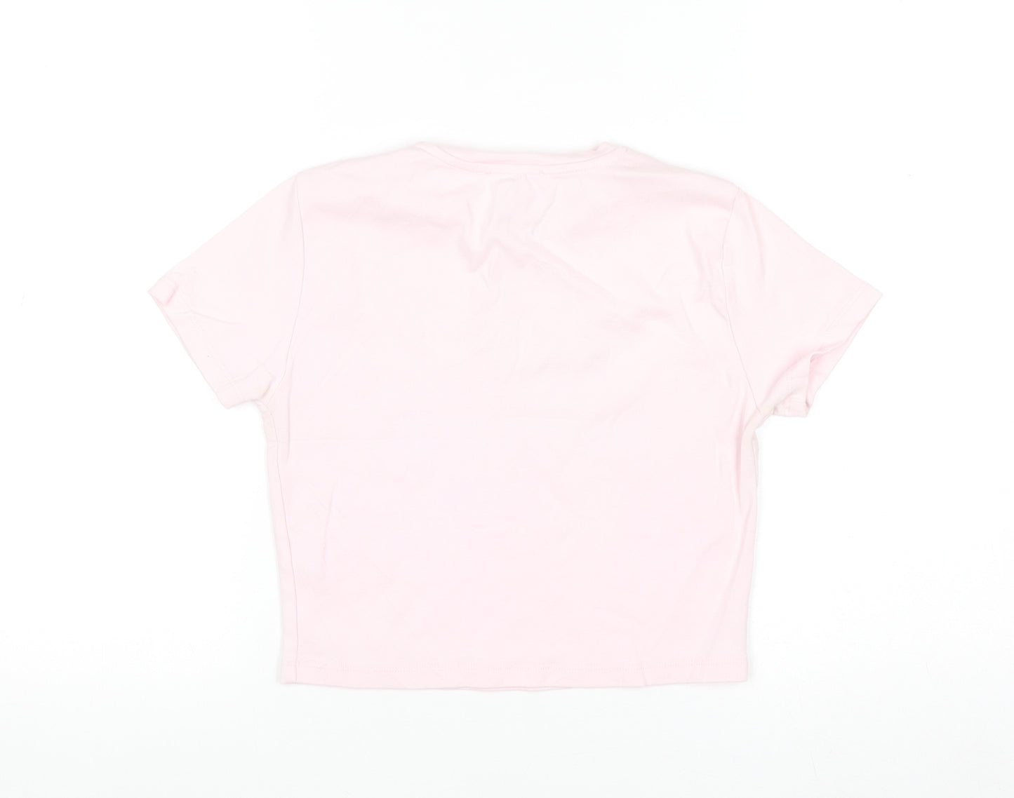 Stradivarius Women Pink Cropped T-Shirt Size 12 Cotton Blend