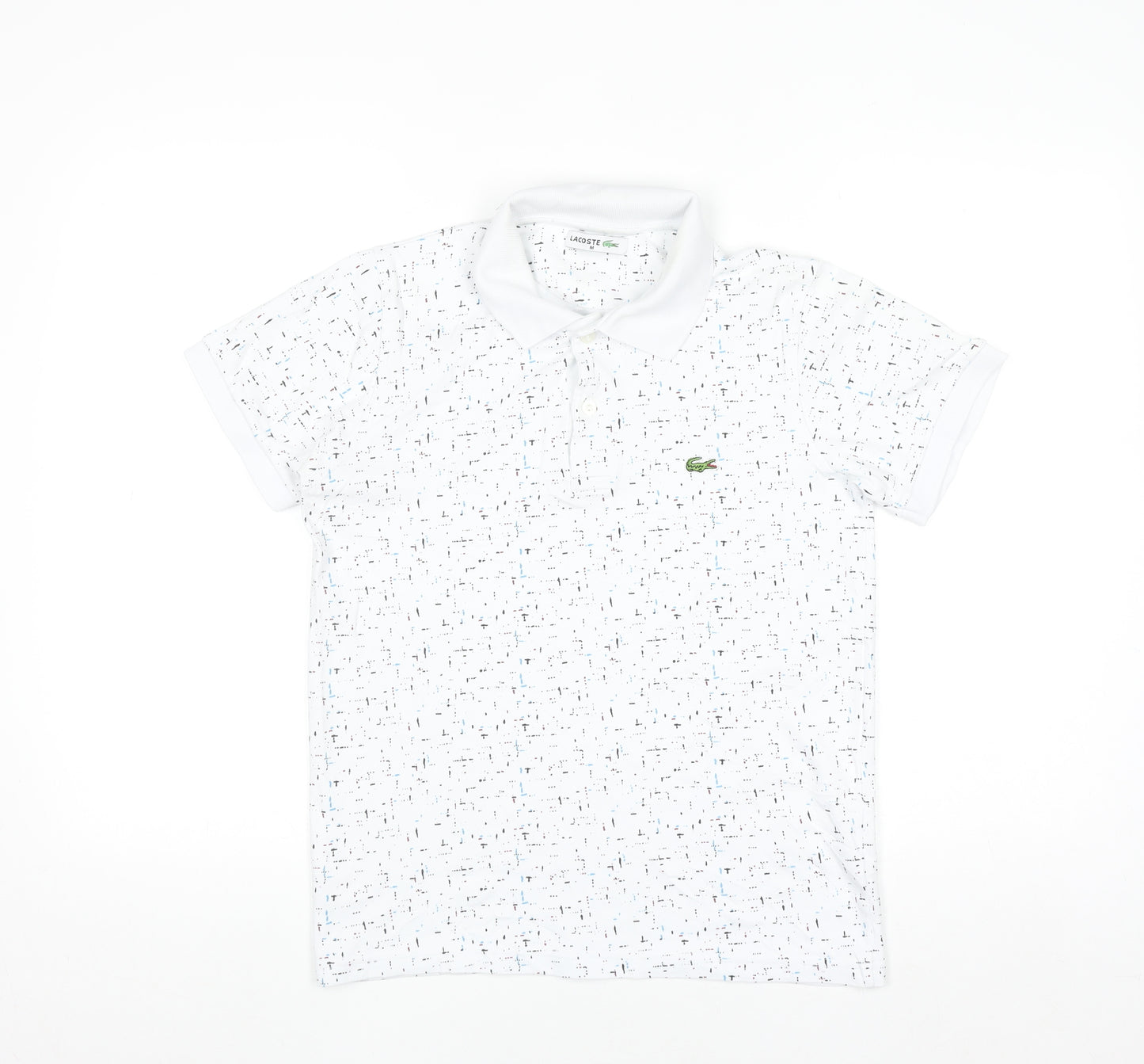 Lacoste Men White Graphic Print Cotton Stretch Polo Shirt M