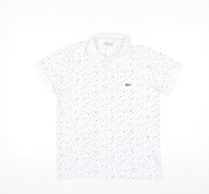 Lacoste Men White Graphic Print Cotton Stretch Polo Shirt M