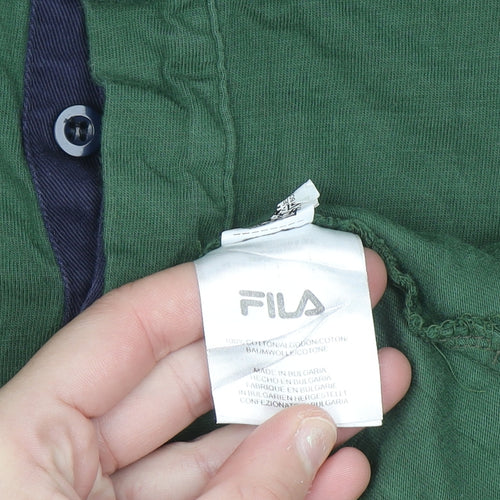 Fila Heritage Men's Green Striped Long Sleeve Polo Shirt XL