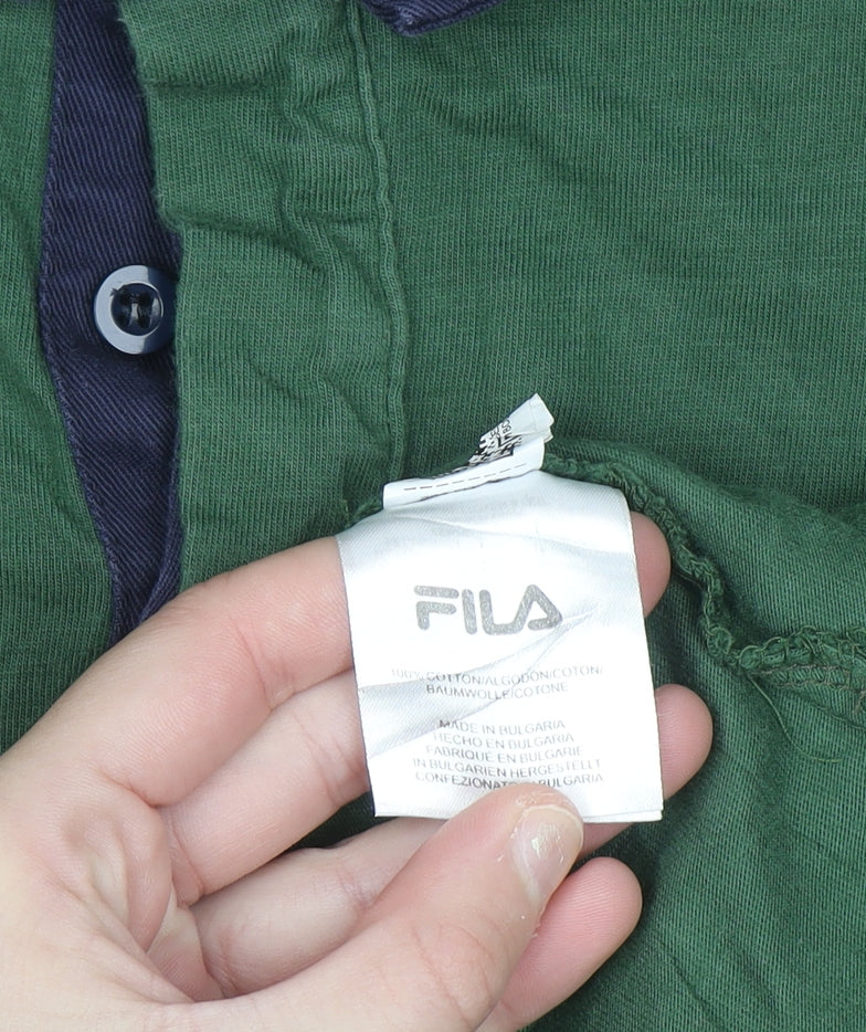 Fila Heritage Men's Green Striped Long Sleeve Polo Shirt XL