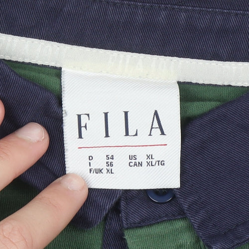 Fila Heritage Men's Green Striped Long Sleeve Polo Shirt XL