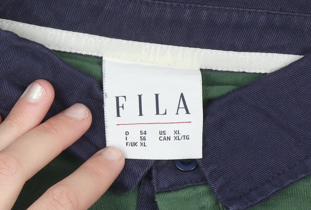 Fila Heritage Men's Green Striped Long Sleeve Polo Shirt XL