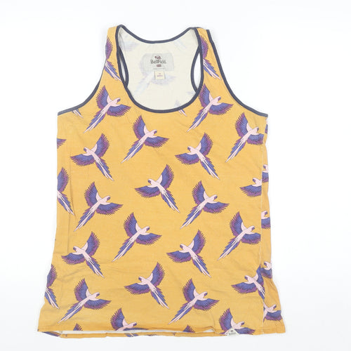 BellField Women's Yellow Bird Print Racerback Cotton Tank Top Size 10