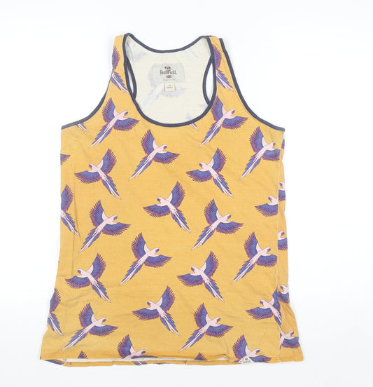 BellField Women's Yellow Bird Print Racerback Cotton Tank Top Size 10