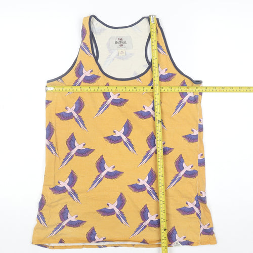 BellField Women's Yellow Bird Print Racerback Cotton Tank Top Size 10