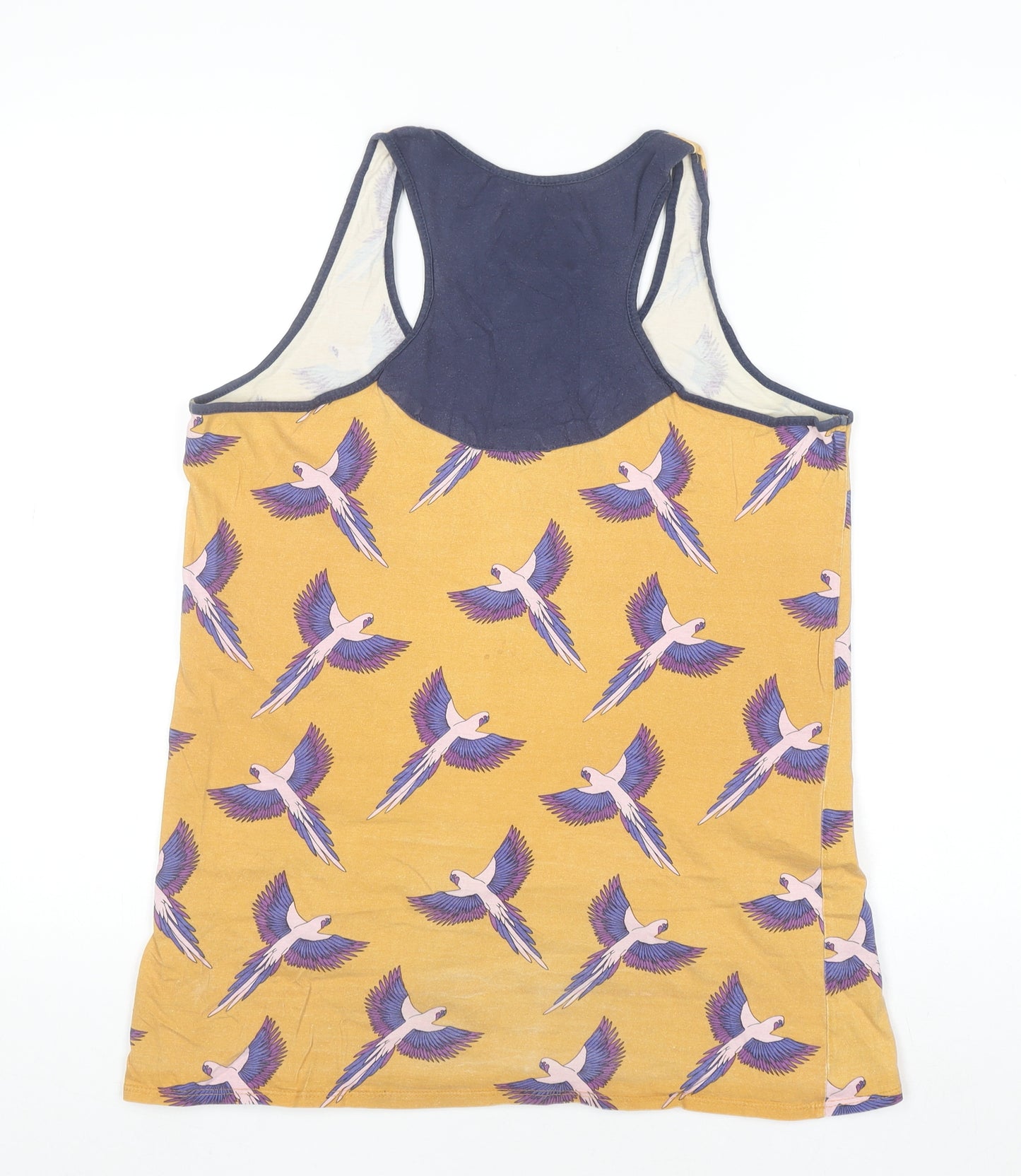 BellField Women's Yellow Bird Print Racerback Cotton Tank Top Size 10