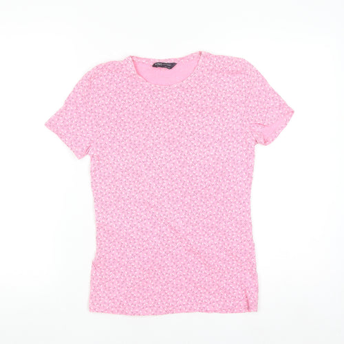Marks and Spencer Women's Pink Floral Cotton Stretch T-Shirt Size 8