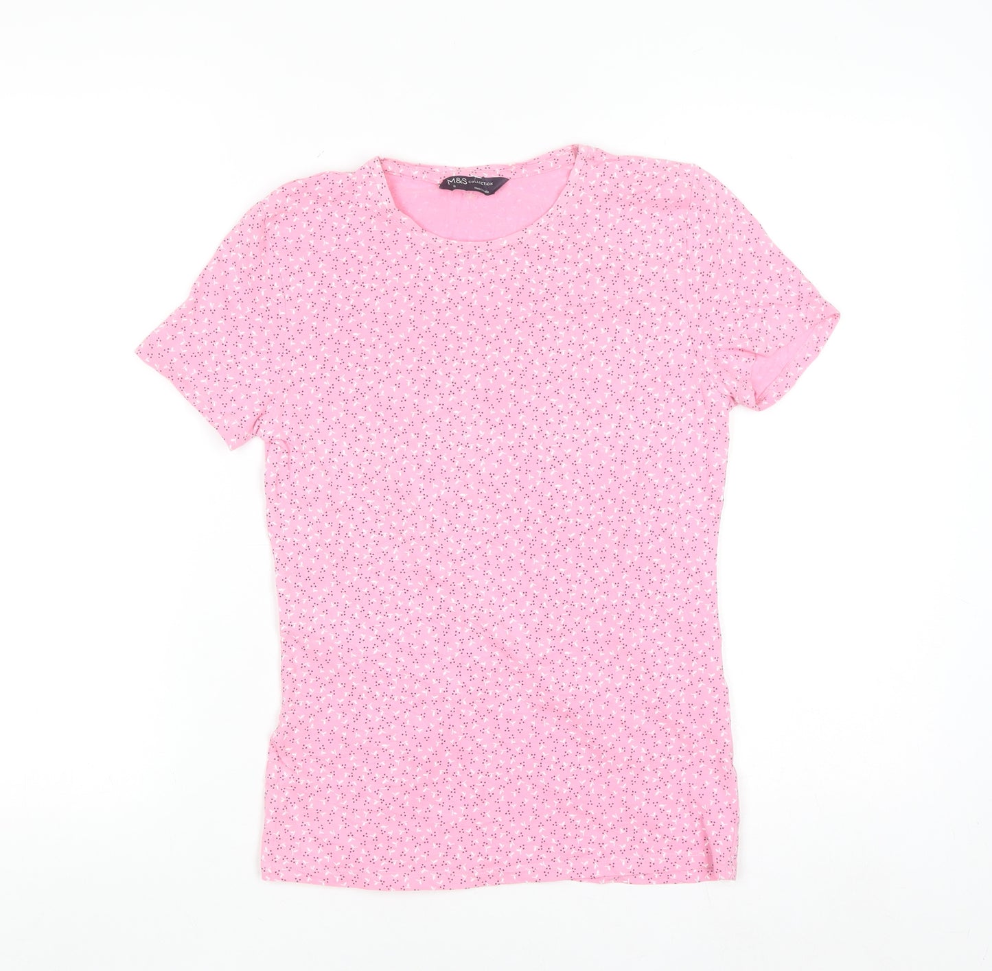 Marks and Spencer Women's Pink Floral Cotton Stretch T-Shirt Size 8