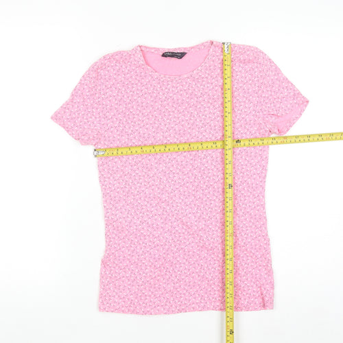 Marks and Spencer Women's Pink Floral Cotton Stretch T-Shirt Size 8