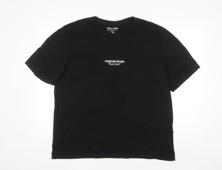 Jack & Jones Originals Studio Black Cotton Crew Neck Men's XXL T-Shirt