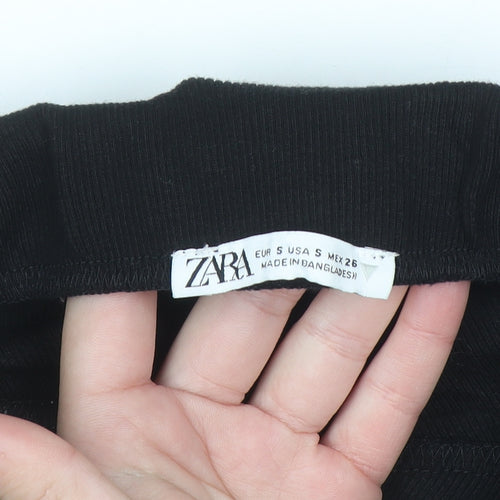 ZARA Women Black Midi Pencil Skirt Size S Stretch Cotton
