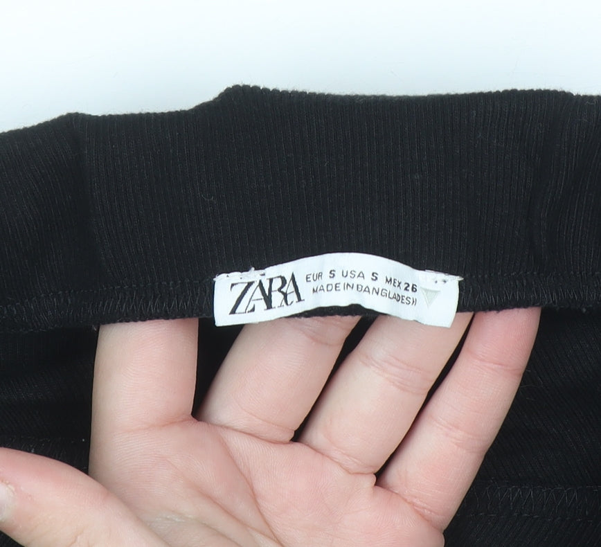 ZARA Women Black Midi Pencil Skirt Size S Stretch Cotton