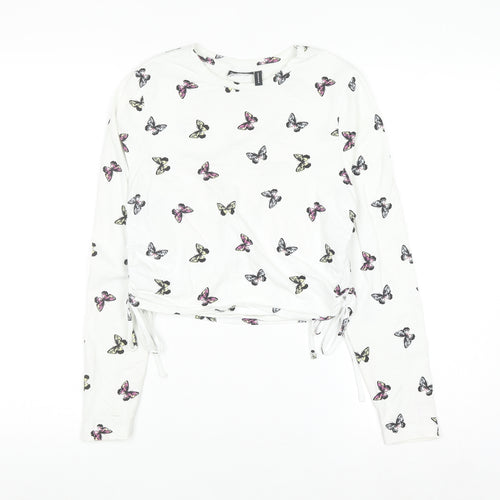 ASOS DESIGN Women's White Butterfly Long Sleeve Cropped T-Shirt UK 10