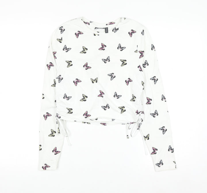 ASOS DESIGN Women's White Butterfly Long Sleeve Cropped T-Shirt UK 10
