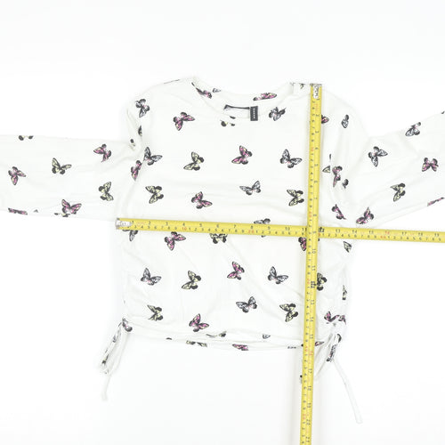 ASOS DESIGN Women's White Butterfly Long Sleeve Cropped T-Shirt UK 10