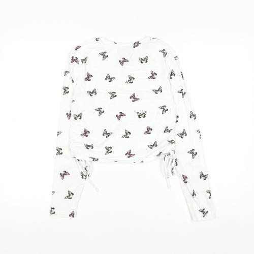 ASOS DESIGN Women's White Butterfly Long Sleeve Cropped T-Shirt UK 10