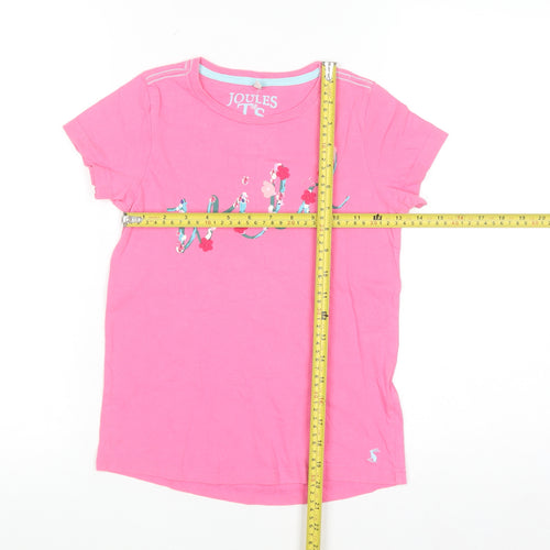 Joules Girls Pink Wild Floral Embroidered Cotton T-Shirt 9-10 Years