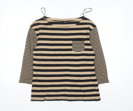 M&Co. Women Beige Black Striped Cotton 3/4 Sleeve T-Shirt Size 16