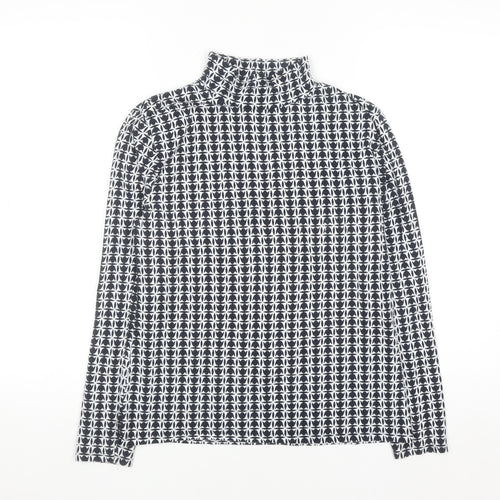 Marks and Spencer Women's Blue Geometric Roll Neck Long Sleeve T-Shirt Size 12