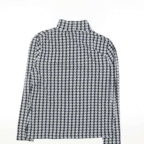 Marks and Spencer Women's Blue Geometric Roll Neck Long Sleeve T-Shirt Size 12