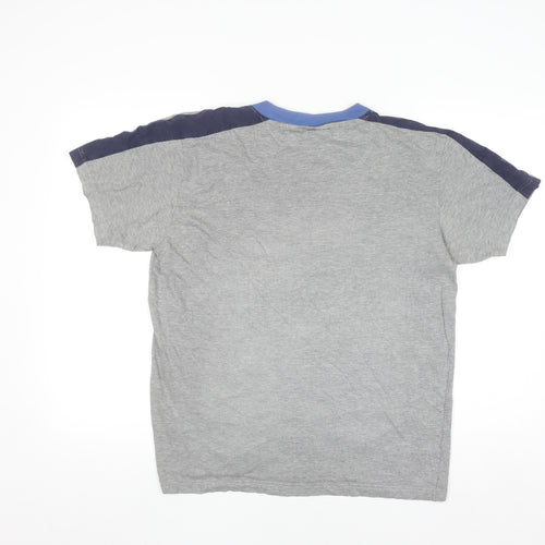 FILA Men's Grey V-Neck Colourblock Sports T-Shirt Size L