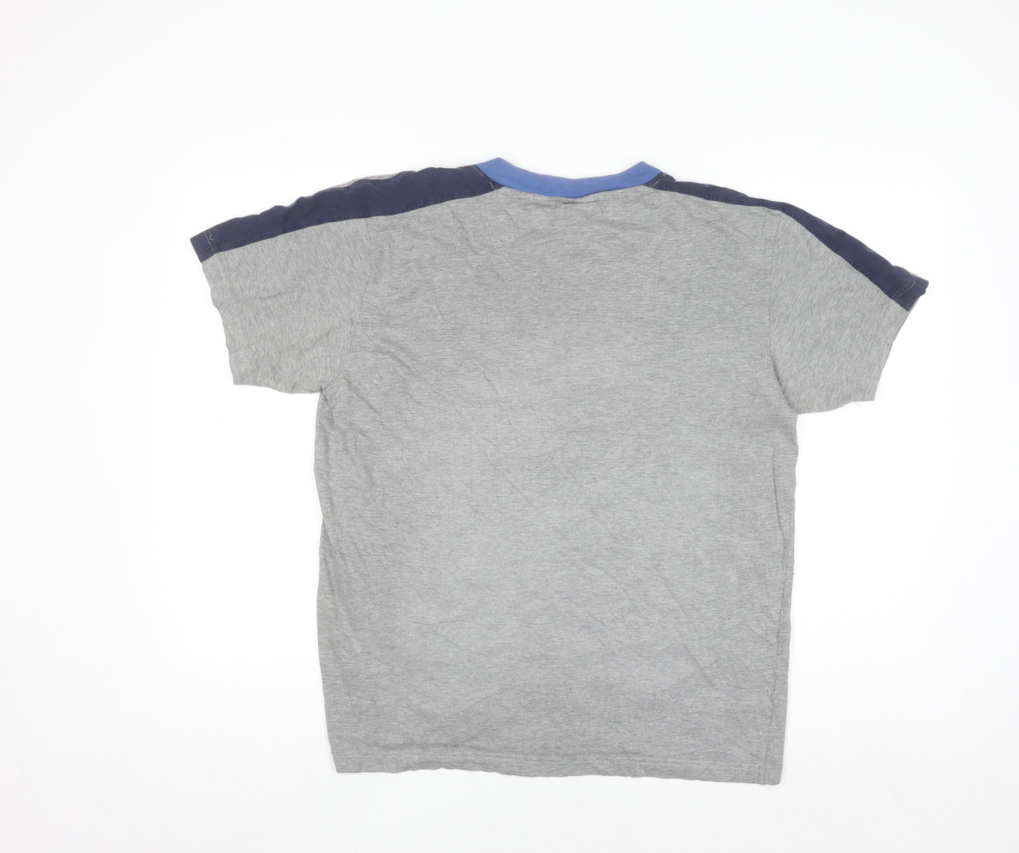 FILA Men's Grey V-Neck Colourblock Sports T-Shirt Size L