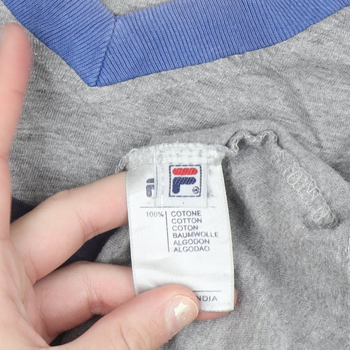 FILA Men's Grey V-Neck Colourblock Sports T-Shirt Size L