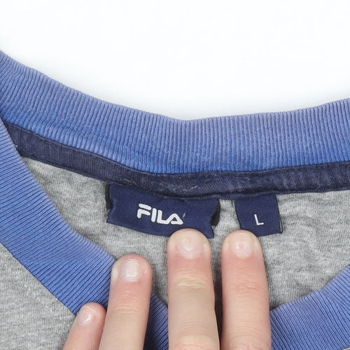 FILA Men's Grey V-Neck Colourblock Sports T-Shirt Size L