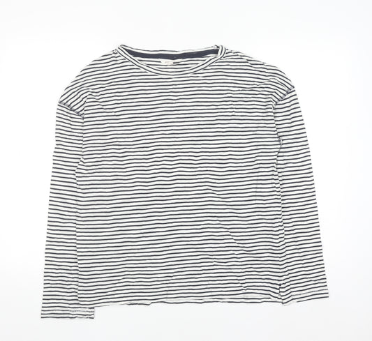 Marks and Spencer Per Una Women's Blue Striped Long Sleeve Cotton T-Shirt Size 12