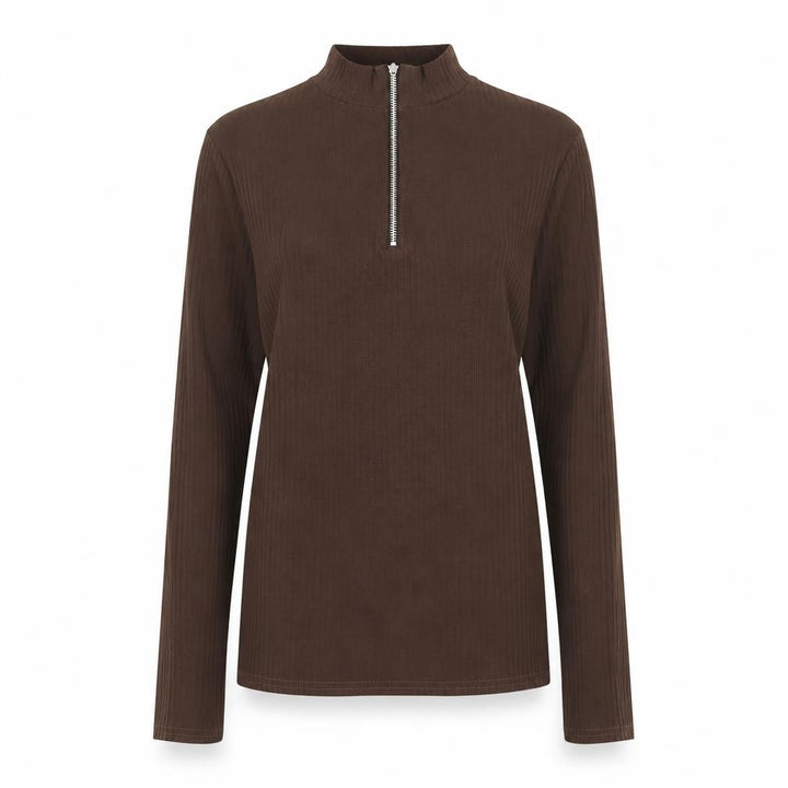 Boohoo Women’s Brown Long Sleeve High Neck Zip Top Size 16