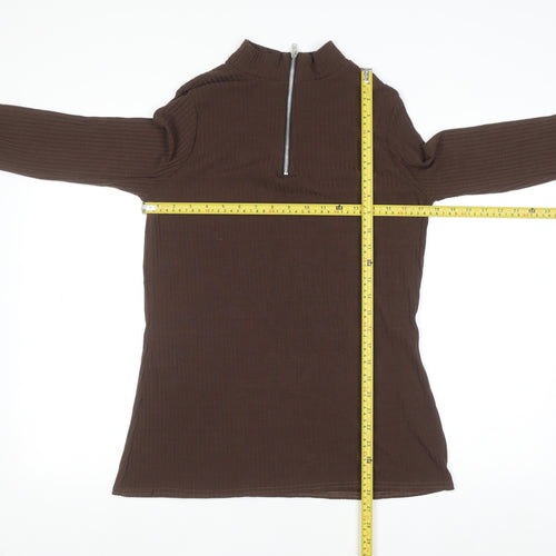 Boohoo Women’s Brown Long Sleeve High Neck Zip Top Size 16