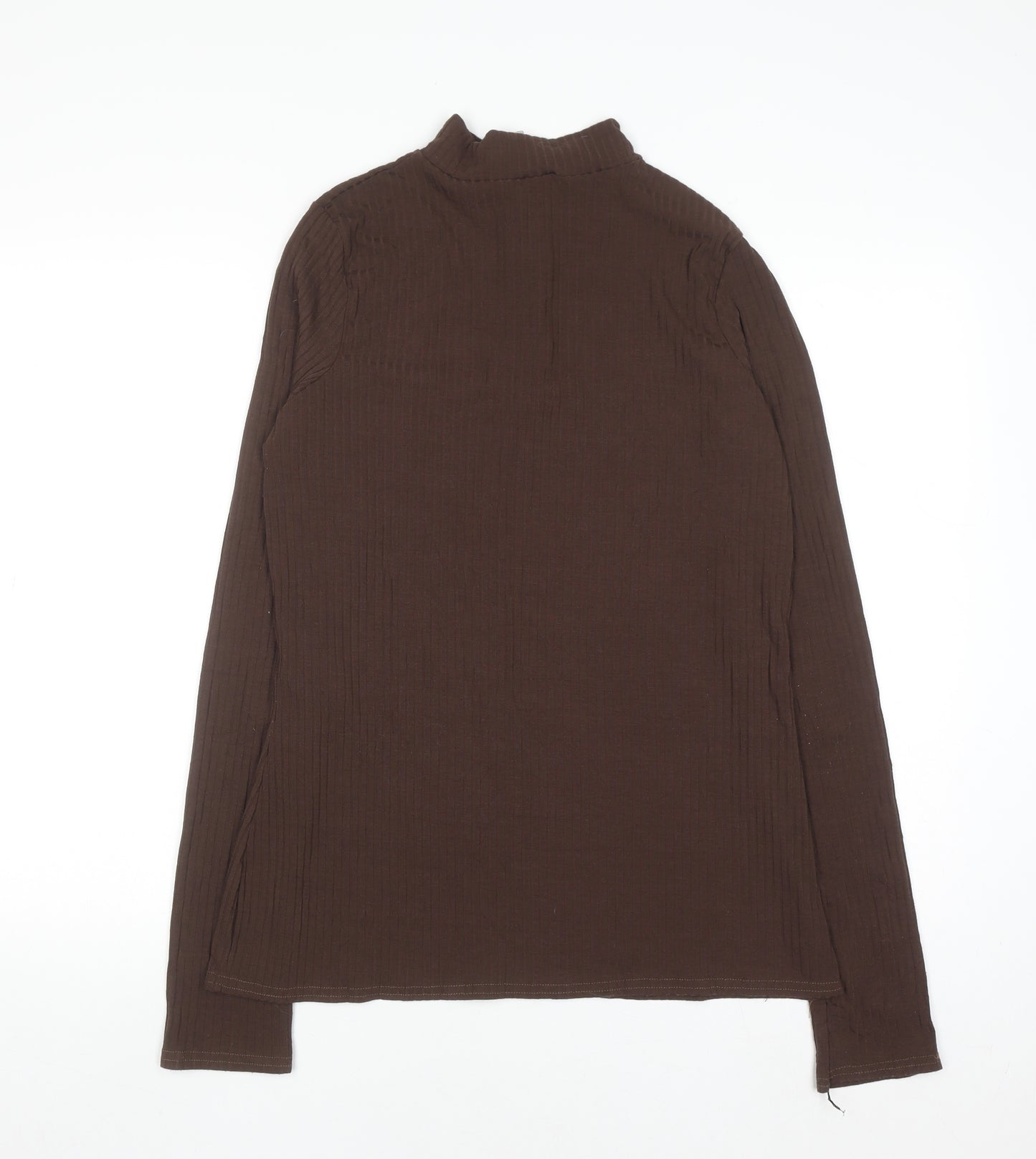 Boohoo Women’s Brown Long Sleeve High Neck Zip Top Size 16