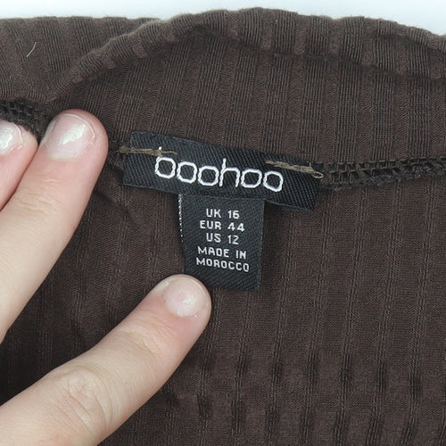 Boohoo Women’s Brown Long Sleeve High Neck Zip Top Size 16