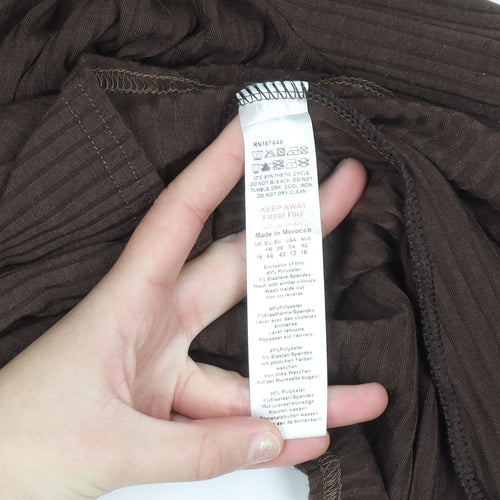 Boohoo Women’s Brown Long Sleeve High Neck Zip Top Size 16
