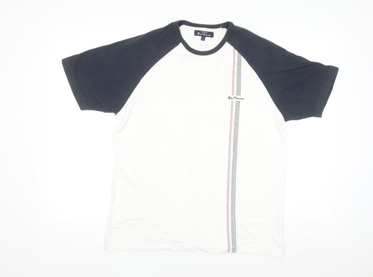 Ben Sherman Men's White Navy Graphic Crew Neck Cotton T-Shirt L