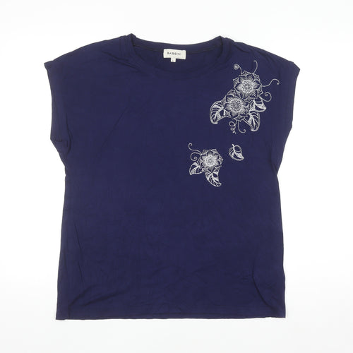 Bassini Women's Blue Floral Embroidered Sleeveless T-Shirt Size L