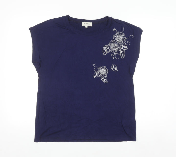 Bassini Women's Blue Floral Embroidered Sleeveless T-Shirt Size L