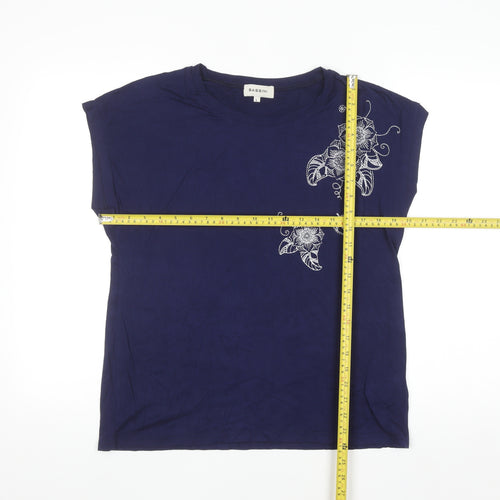 Bassini Women's Blue Floral Embroidered Sleeveless T-Shirt Size L